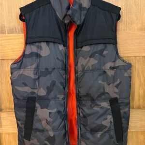 Camouflage Puffer Vest with Orange Lining